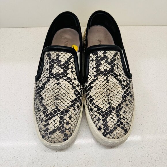 Vince Sneakers Classic Leather Snakeskin Runners Shoes Slip On White Soles Sz 7 - Picture 3 of 12